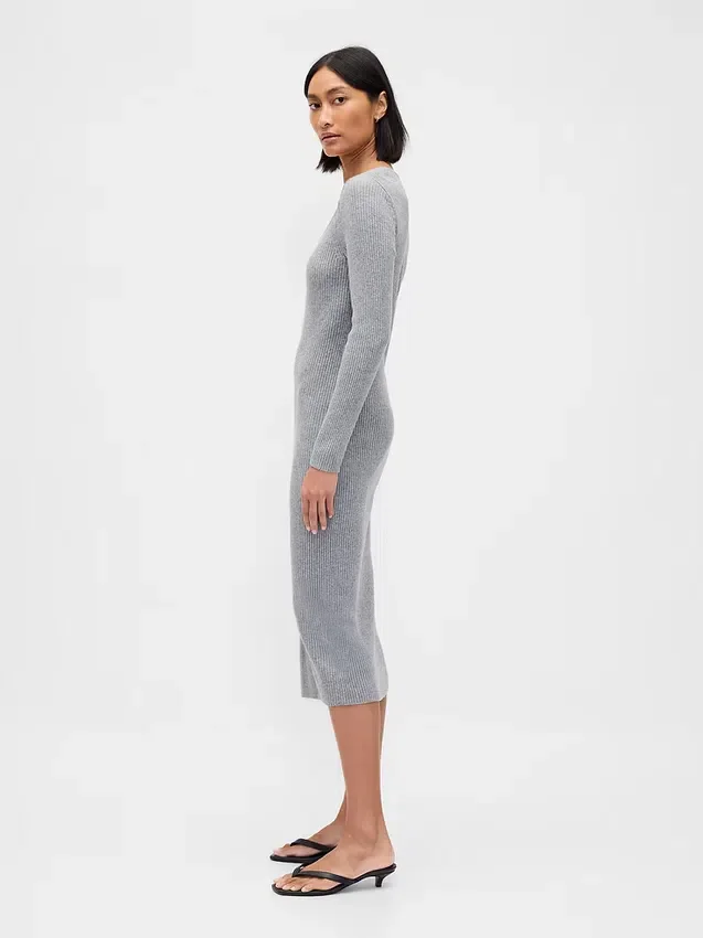 Abito maglione midi a costine CashSoft