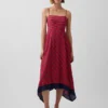 Abito midi a righe con scollo a fazzoletto