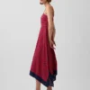 Abito midi a righe con scollo a fazzoletto