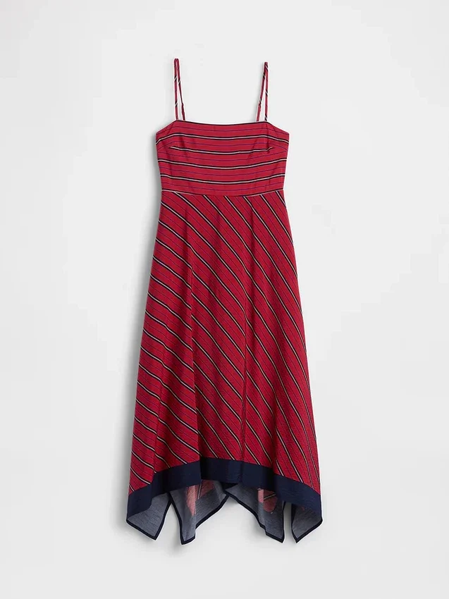 Abito midi a righe con scollo a fazzoletto