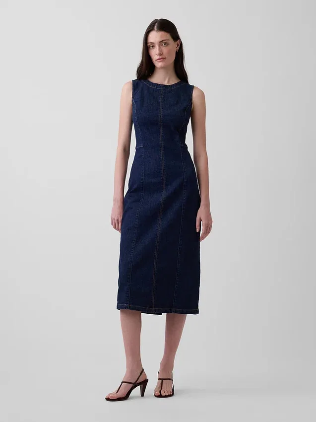 Abito midi aderente in denim