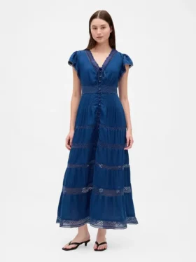 Abito midi con bordi in pizzo