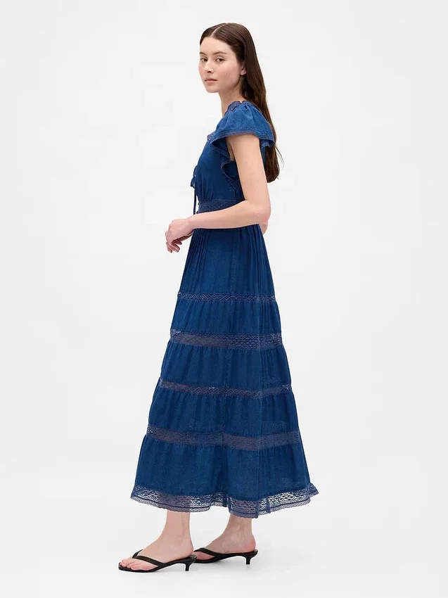 Abito midi con bordi in pizzo