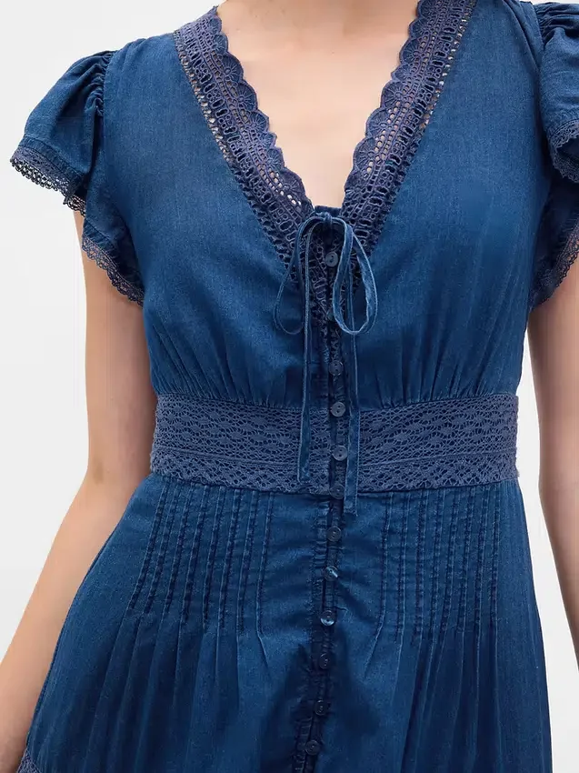 Abito midi con bordi in pizzo