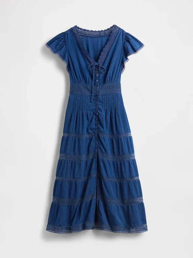 Abito midi con bordi in pizzo