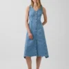Abito midi in denim con orlo a fazzoletto