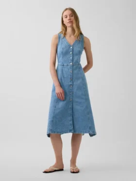 Abito midi in denim con orlo a fazzoletto