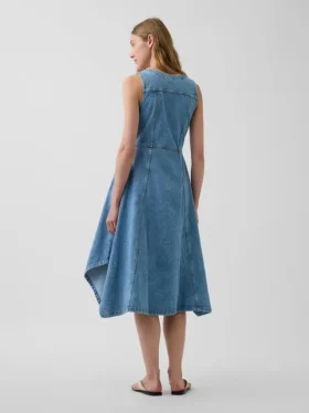 Abito midi in denim con orlo a fazzoletto