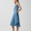 Abito midi in denim con orlo a fazzoletto