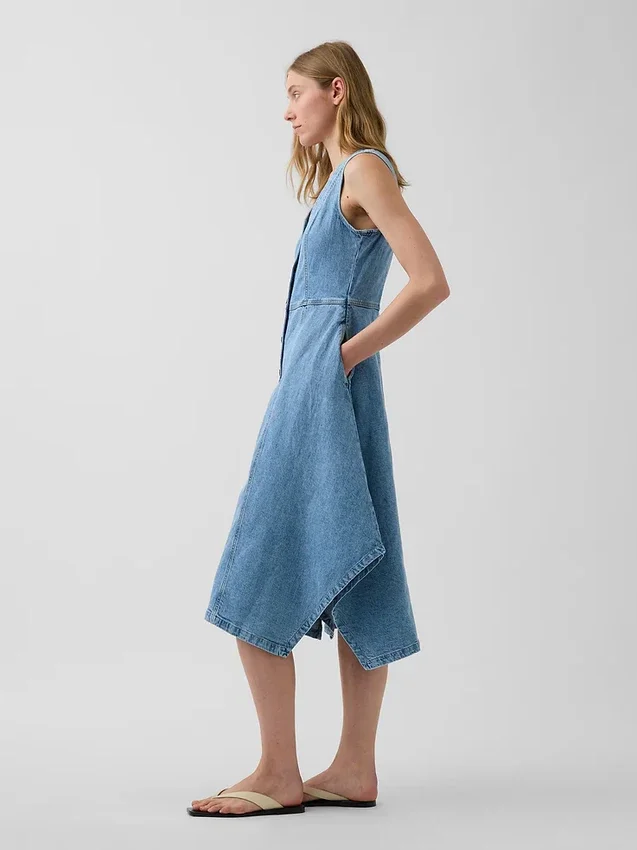 Abito midi in denim con orlo a fazzoletto