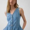 Abito midi in denim con orlo a fazzoletto