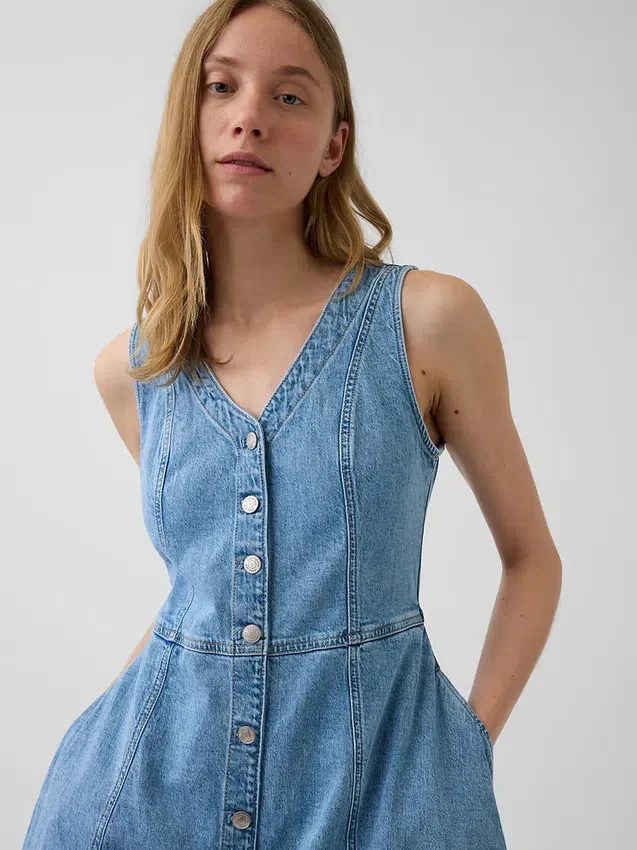 Abito midi in denim con orlo a fazzoletto