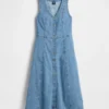 Abito midi in denim con orlo a fazzoletto