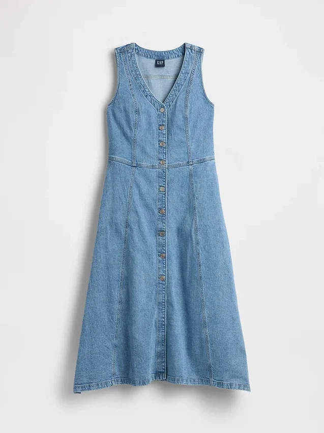 Abito midi in denim con orlo a fazzoletto