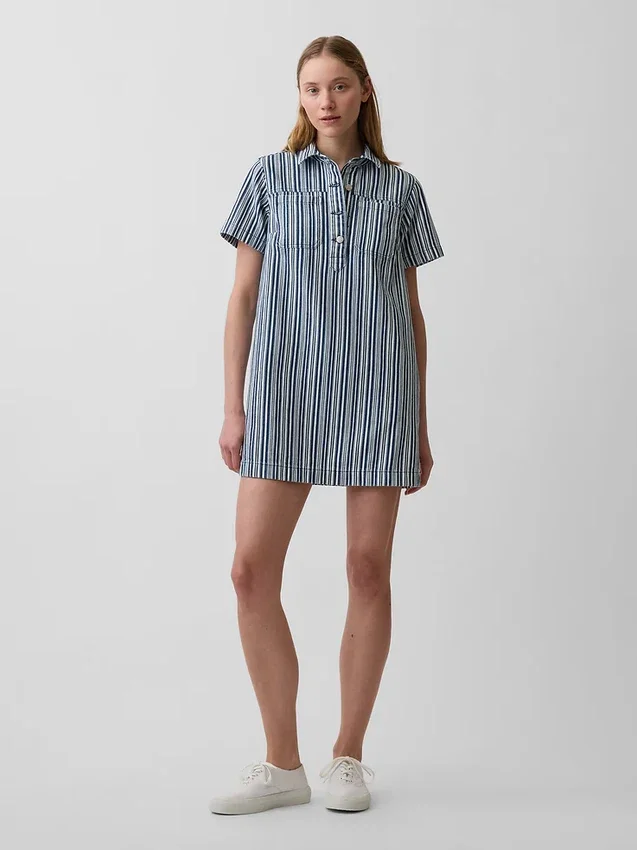 Abito mini a righe in denim