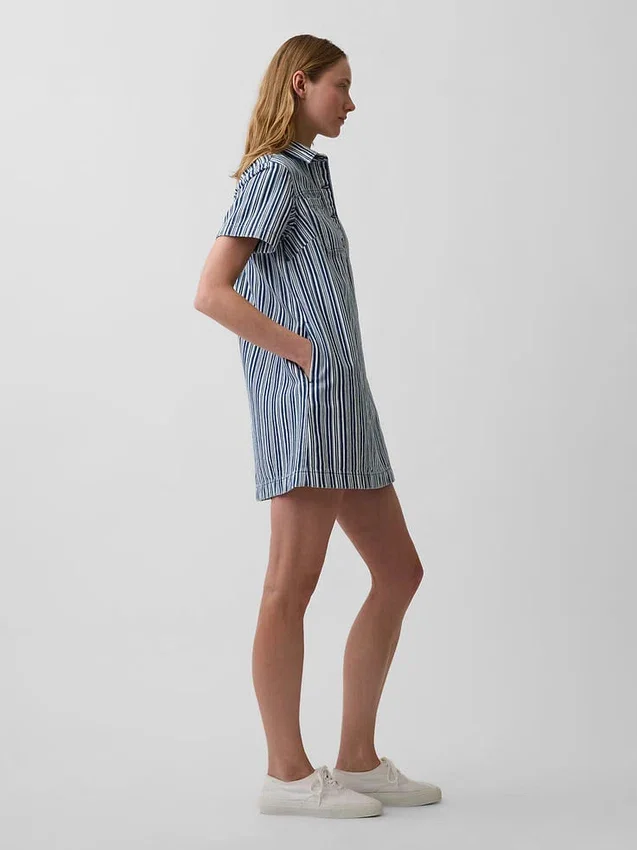 Abito mini a righe in denim