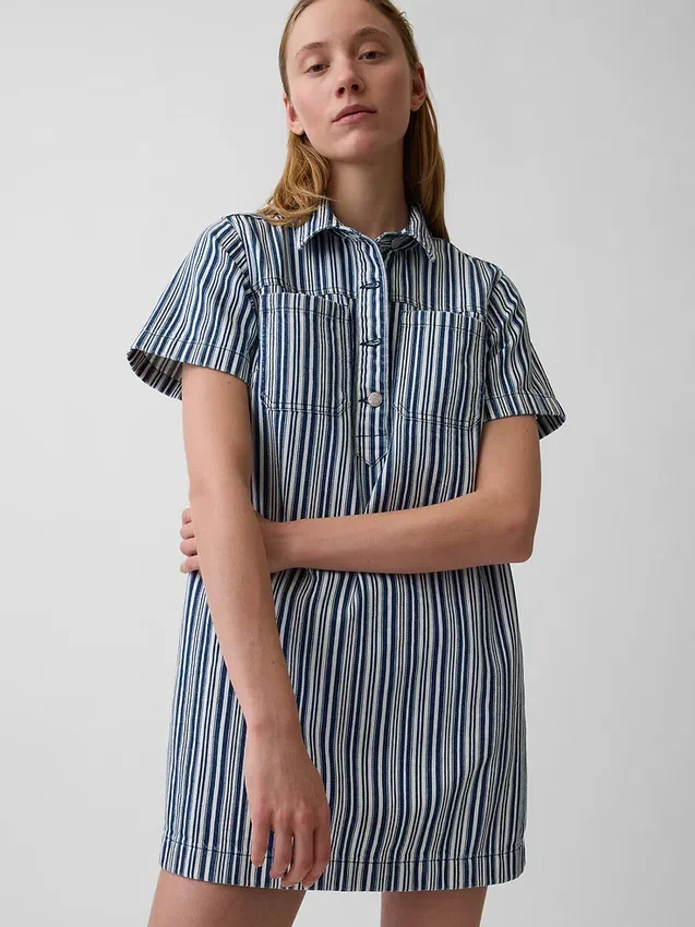 Abito mini a righe in denim