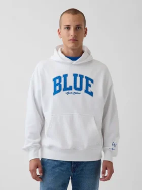 Acquista la felpa con cappuccio in felpa francese pesante blu con logo