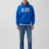 Acquista la felpa con cappuccio in felpa francese pesante blu con logo