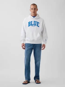 Acquista la felpa con cappuccio in felpa francese pesante blu con logo