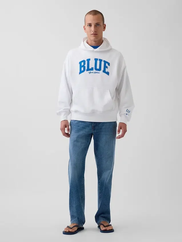 Acquista la felpa con cappuccio in felpa francese pesante blu con logo