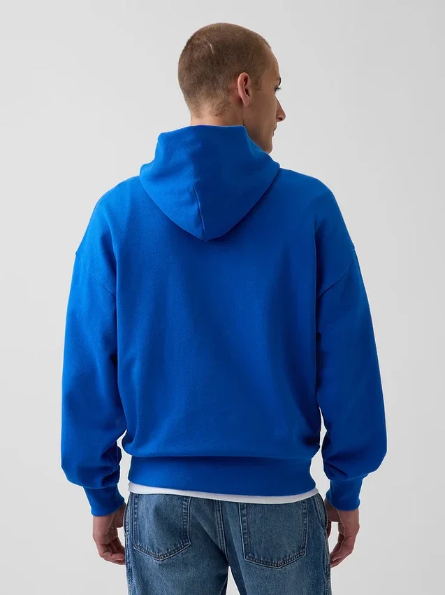 Acquista la felpa con cappuccio in felpa francese pesante blu con logo