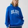 Acquista la felpa con cappuccio in felpa francese pesante blu con logo