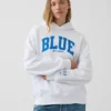 Acquista la felpa con cappuccio in felpa francese pesante blu con logo
