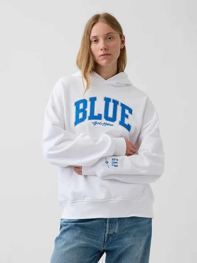 Acquista la felpa con cappuccio in felpa francese pesante blu con logo