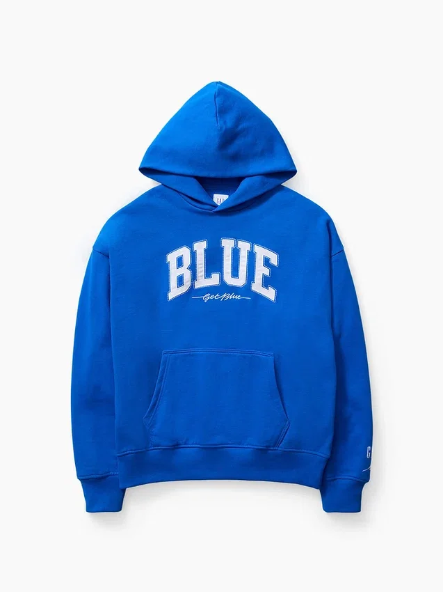 Acquista la felpa con cappuccio in felpa francese pesante blu con logo