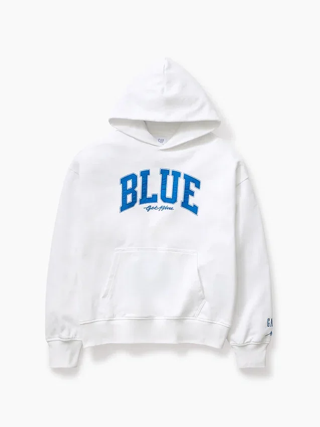 Acquista la felpa con cappuccio in felpa francese pesante blu con logo