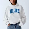 Acquista la felpa con cappuccio in felpa francese pesante blu con logo