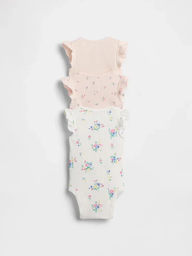 Baby First Favorites Body con volant a costine sottili (confezione da 3)
