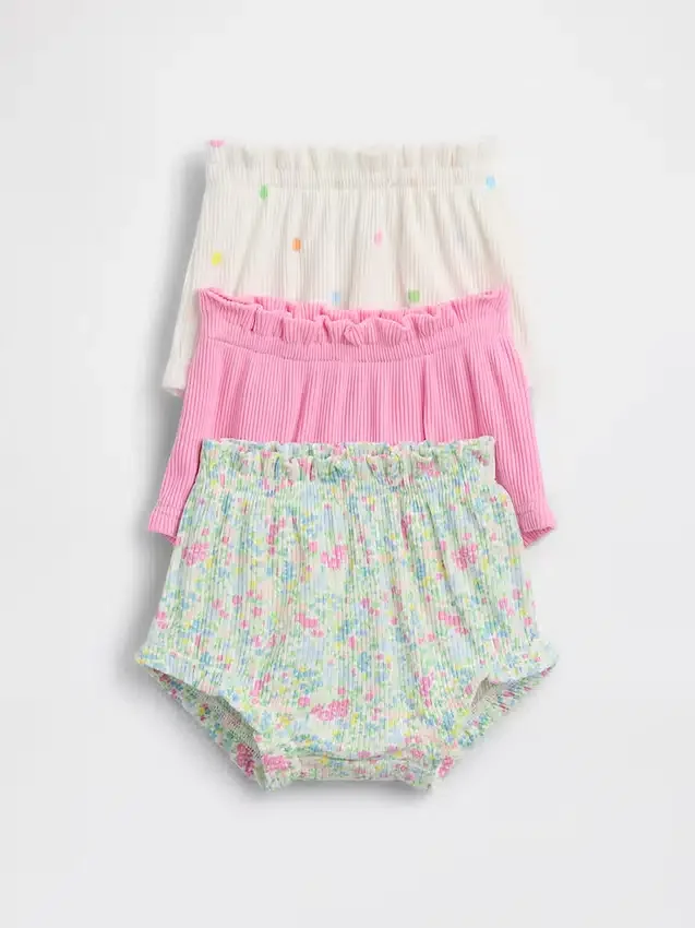 Baby First Favorites: pantaloncini con volant in maglia a coste sottili (confezione da 3)