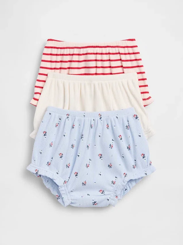 Baby First Favorites: pantaloncini con volant in maglia a coste sottili (confezione da 3)
