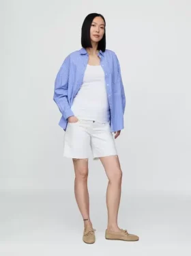 Bermuda premaman in denim a pannello intero da 7"