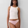 Bikini in cotone biologico elasticizzato con bordi in pizzo