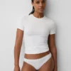 Bikini in cotone biologico elasticizzato con bordi in pizzo