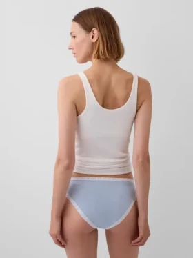 Bikini in cotone biologico elasticizzato con bordi in pizzo