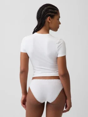 Bikini in cotone biologico elasticizzato con bordi in pizzo