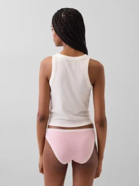 Bikini in cotone biologico elasticizzato con bordi in pizzo