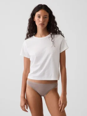 Bikini in morbidissimo cotone biologico elasticizzato con bordi in pizzo