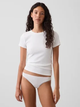 Bikini in morbidissimo cotone biologico elasticizzato con bordi in pizzo