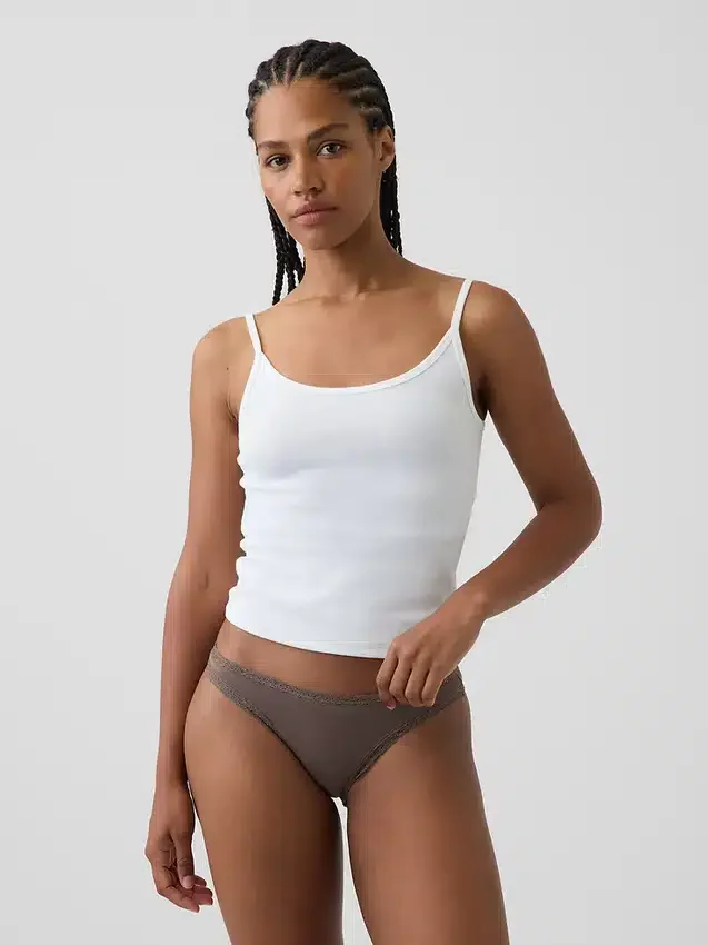 Bikini in morbidissimo cotone biologico elasticizzato con bordi in pizzo