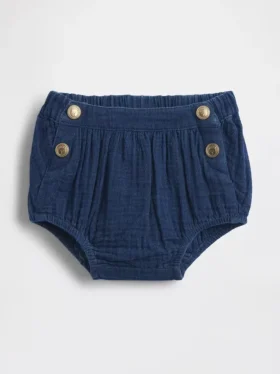Bloomer da neonato in garza di cotone effetto denim stile marinaro
