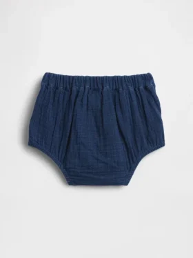 Bloomer da neonato in garza di cotone effetto denim stile marinaro
