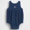 Body a palloncino in denim con garza di cotone per neonati