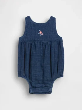 Body a palloncino in denim con garza di cotone per neonati