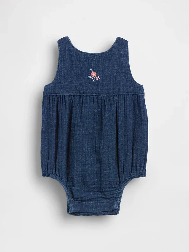 Body a palloncino in denim con garza di cotone per neonati