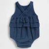 Body a palloncino in denim con garza di cotone per neonati